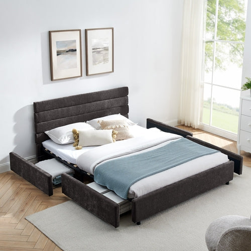 Queen size cushioned bed, comfortable cushioned bed frame, headboard