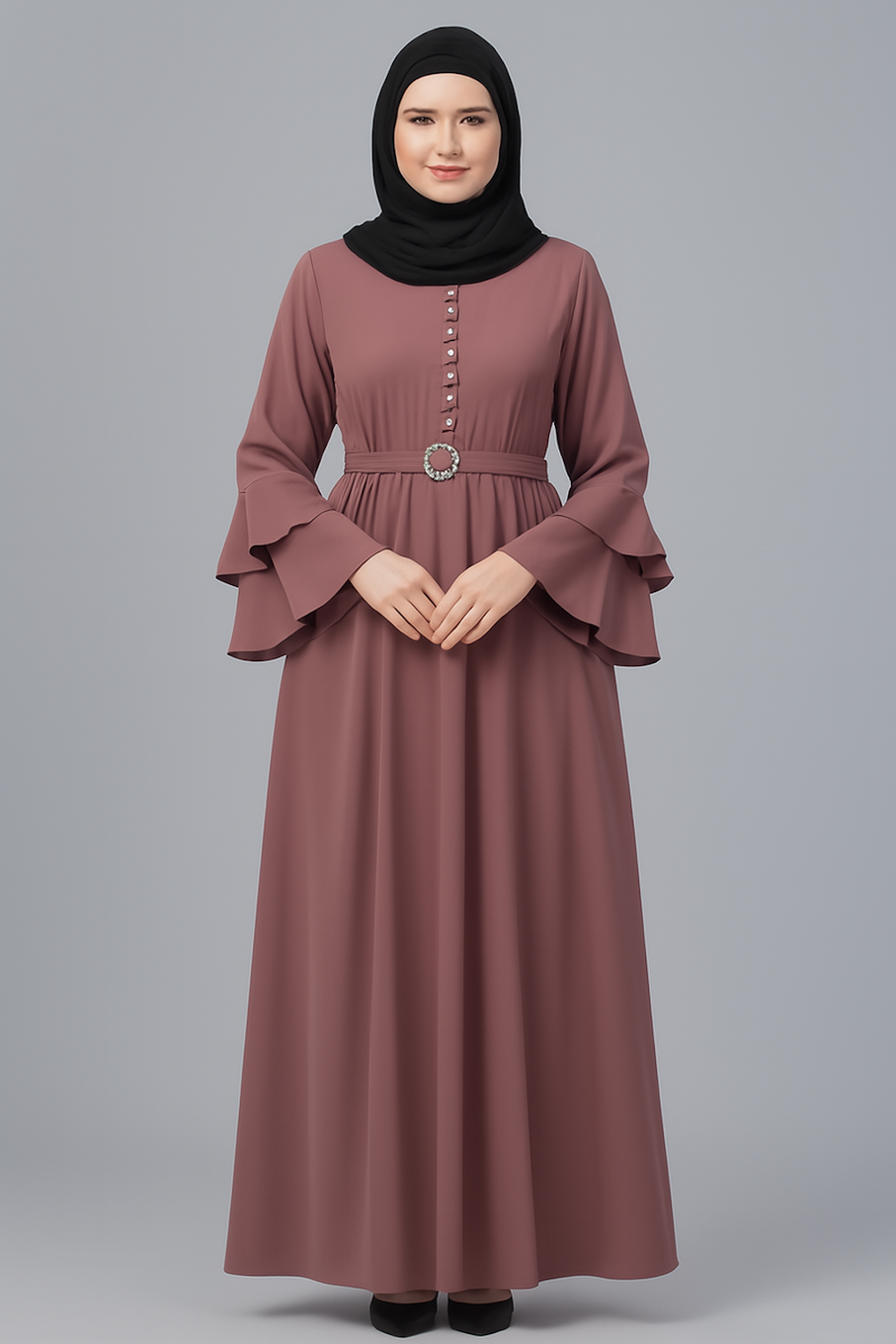 Abaya with Adjustible belt-Teal (Size-2XL)