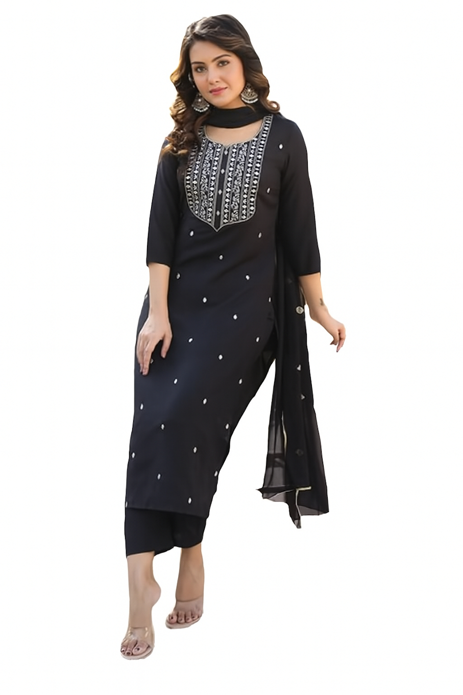 Women Festive Wear Kurta Set-Black (Size-2XL) | D156