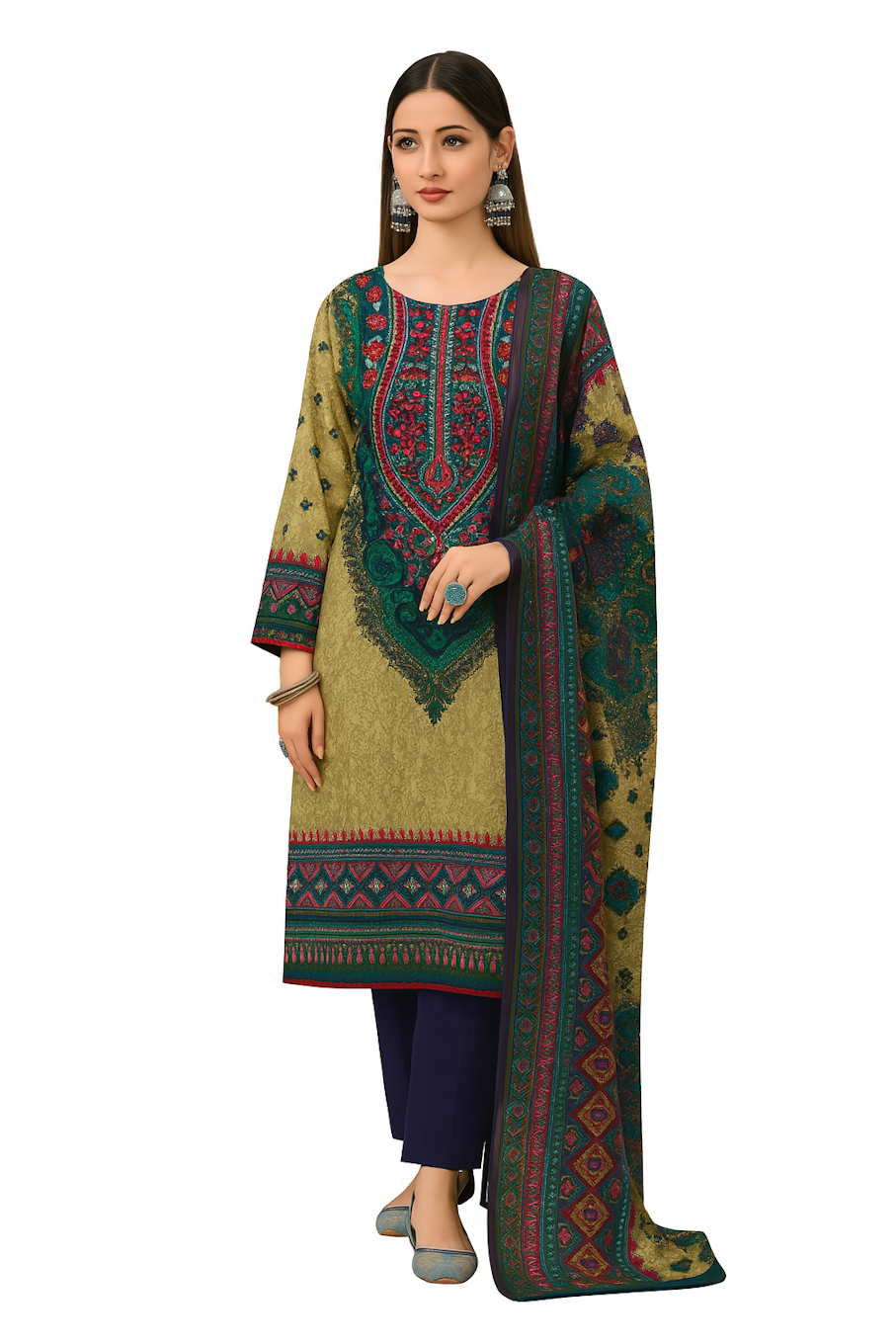 Kurta,Panta & Dupatta Set for Women (Size-XL) | D34