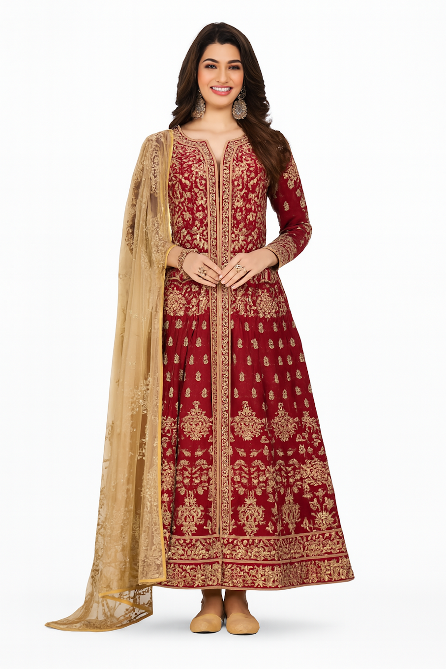 Embroidered Designer Gown for Women-Red (Size-3XL) | D35