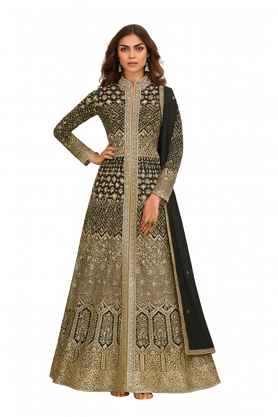 Embroidered Designer Gown for Women-Black (Size-L) | D107