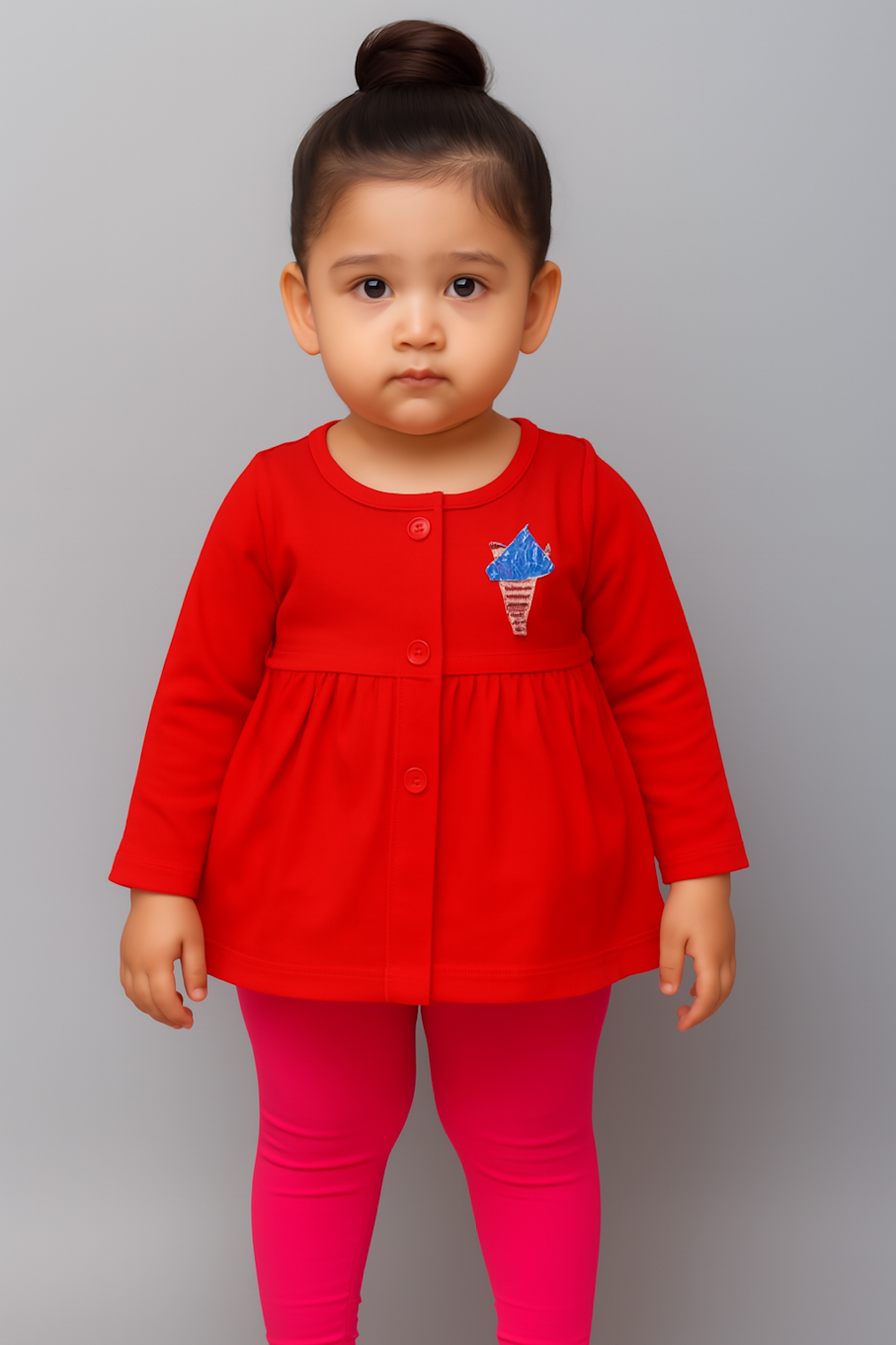 Knee-Length A-Line Dress for girls-Red (Size-18-24 MONTH) | D133