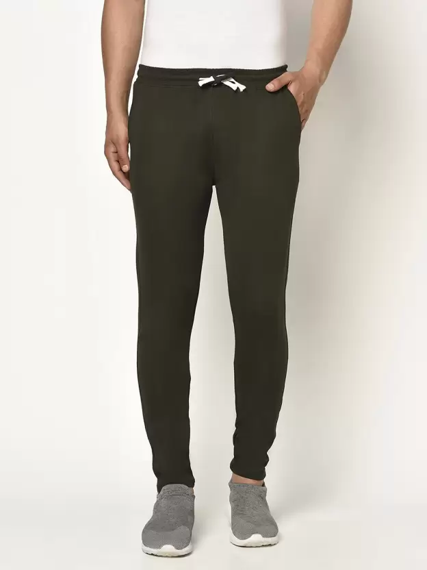 Men Solid Green Track Pants Size L