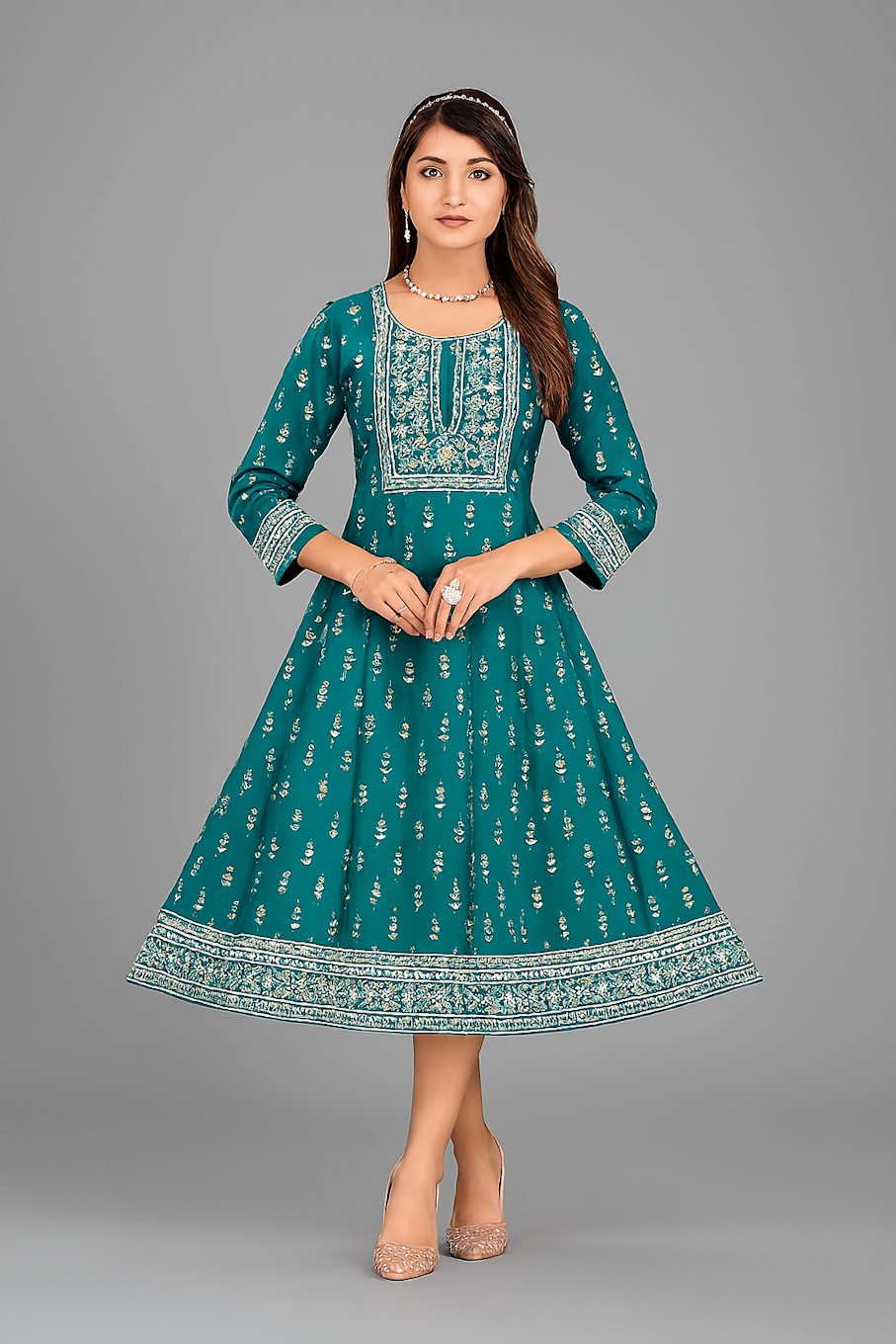 Women Kurta Set-Teal (Size-XL) | D47