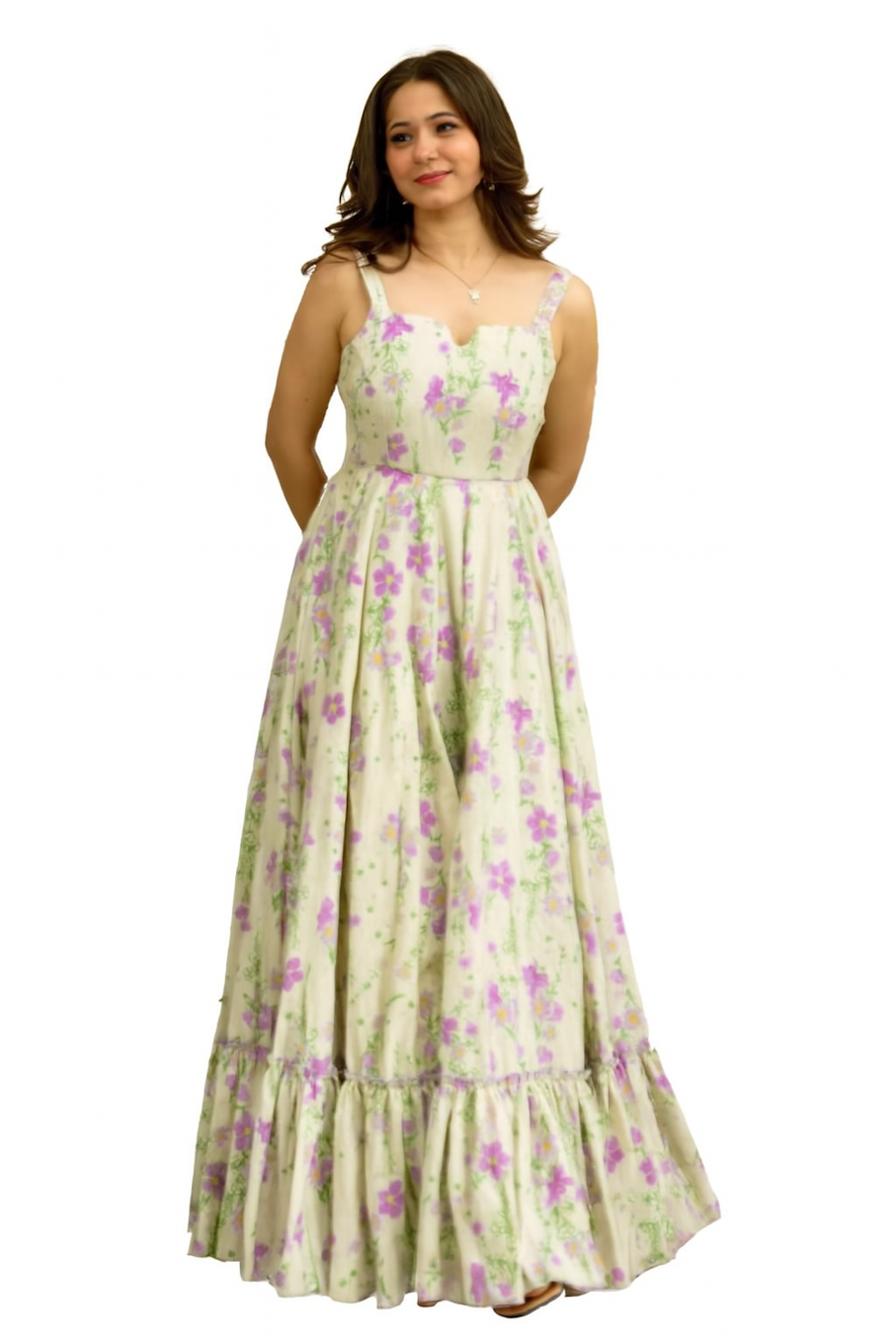 Embroidered Designer Gown for Women-Light Yellow (Size-M) | D186