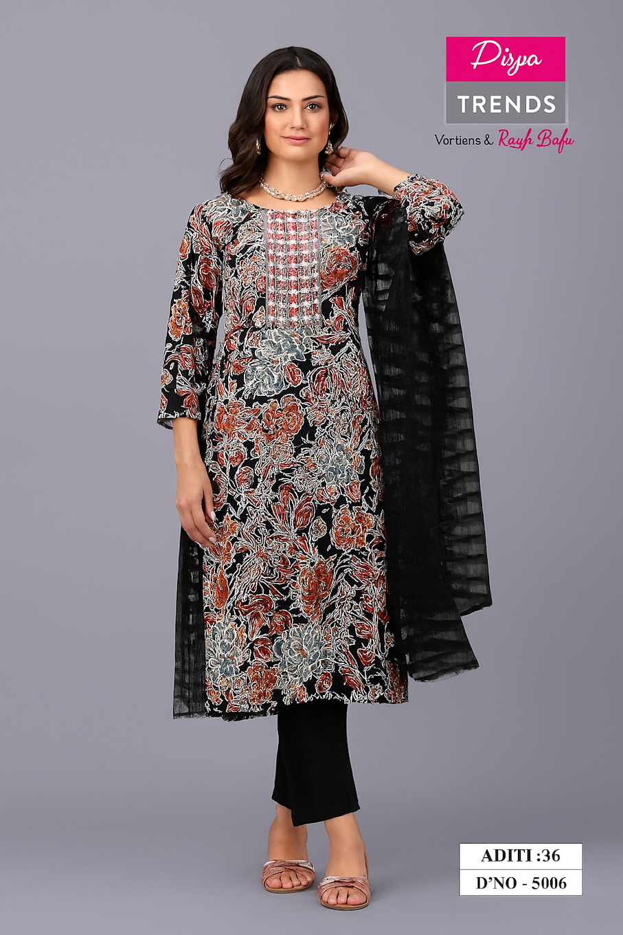 Women Kurta Set-Black (Size-L) | D64