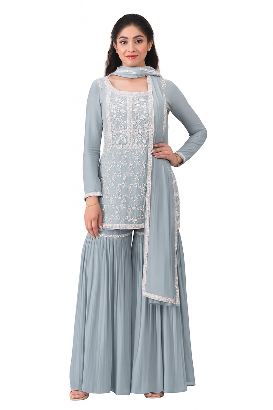 Women Embroidery Kurta Set-Blue (Size-L) | D97