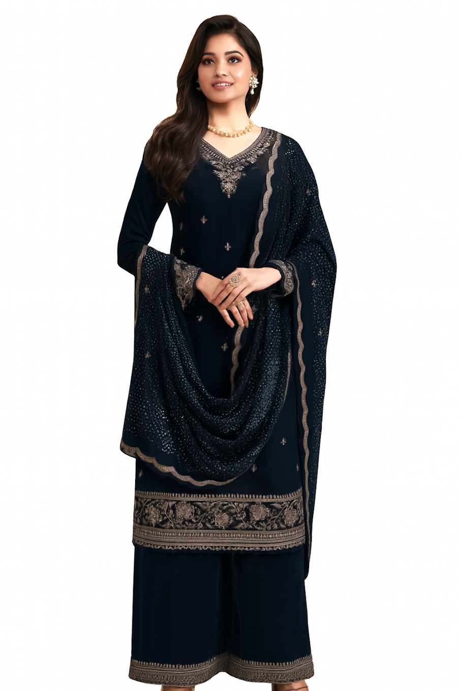 Women Designer Embroidery Kurta Set-Black (Size-M) | D166
