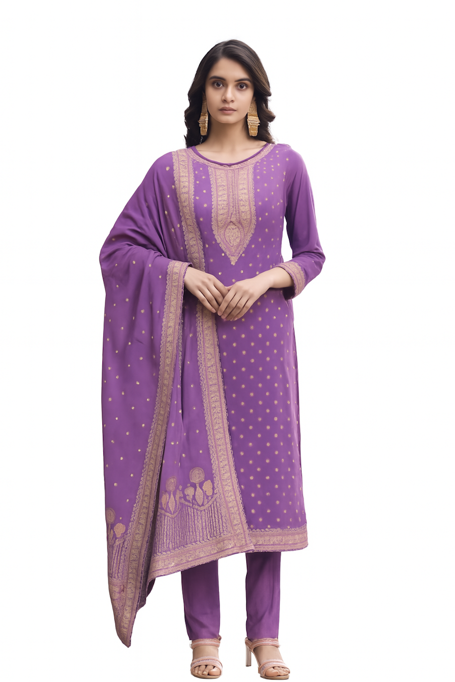 Women Embroidery Kurta Set-Purple (Size-4XL) | D217
