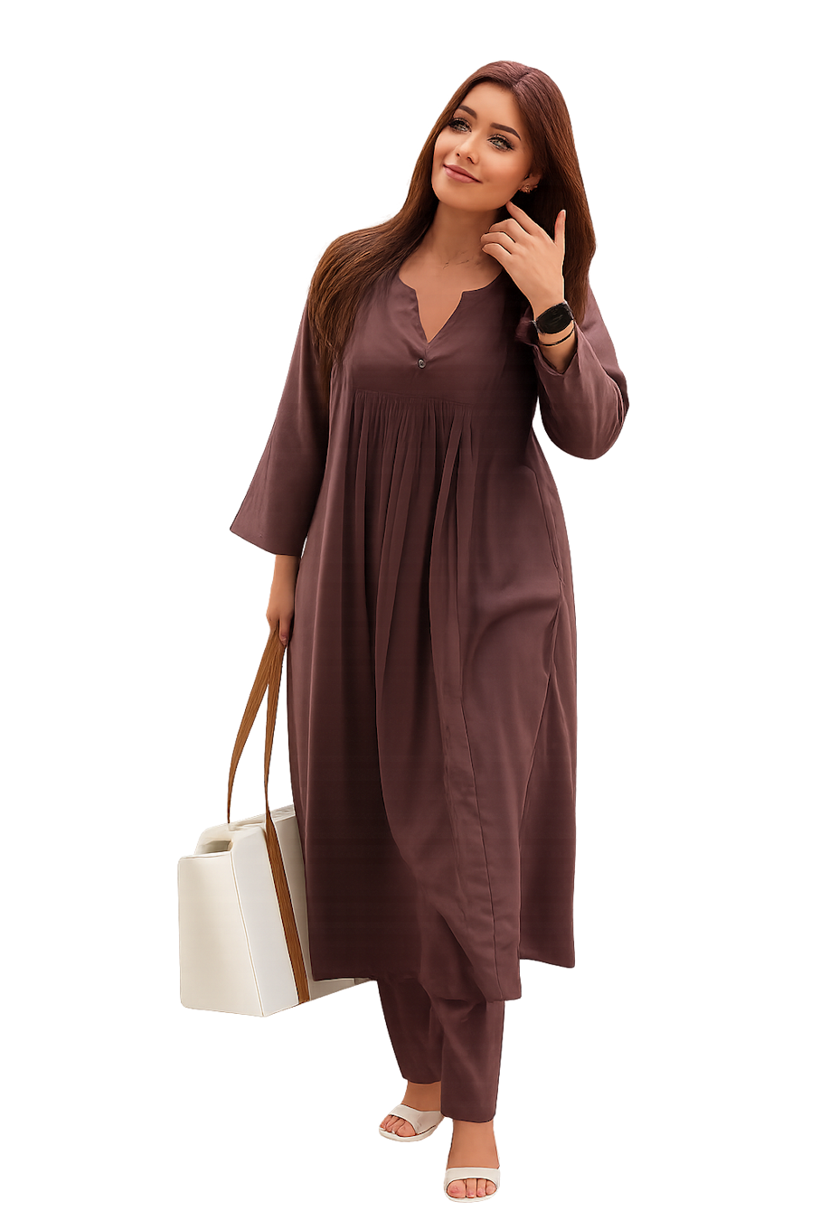 Women Festive Wear Kurta Set-Brown (Size-2XL) | D12