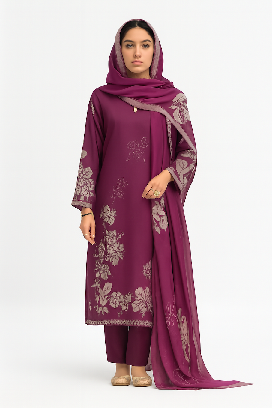 Women Designer Embroidery Kurta Set-Wine (Size-M) | D288