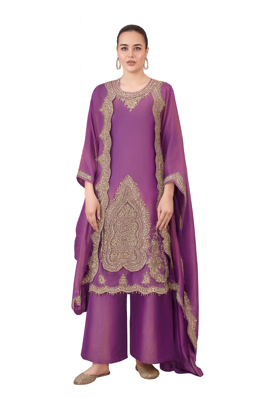 Women Embroidery Kurta Set-Purple (Size-2XL) | D233