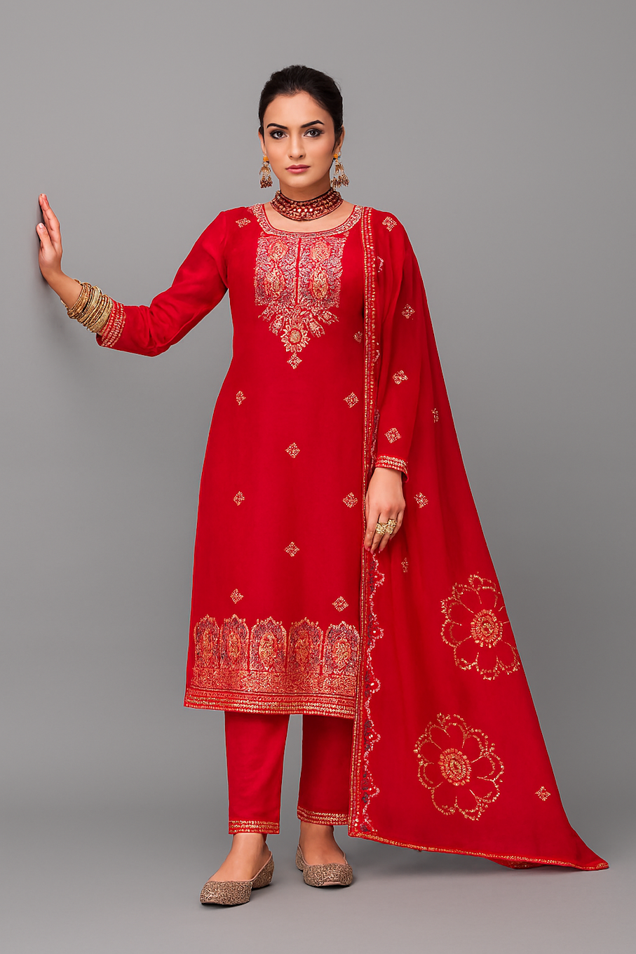 Women Kurta Set-Red (Size-S) | D21