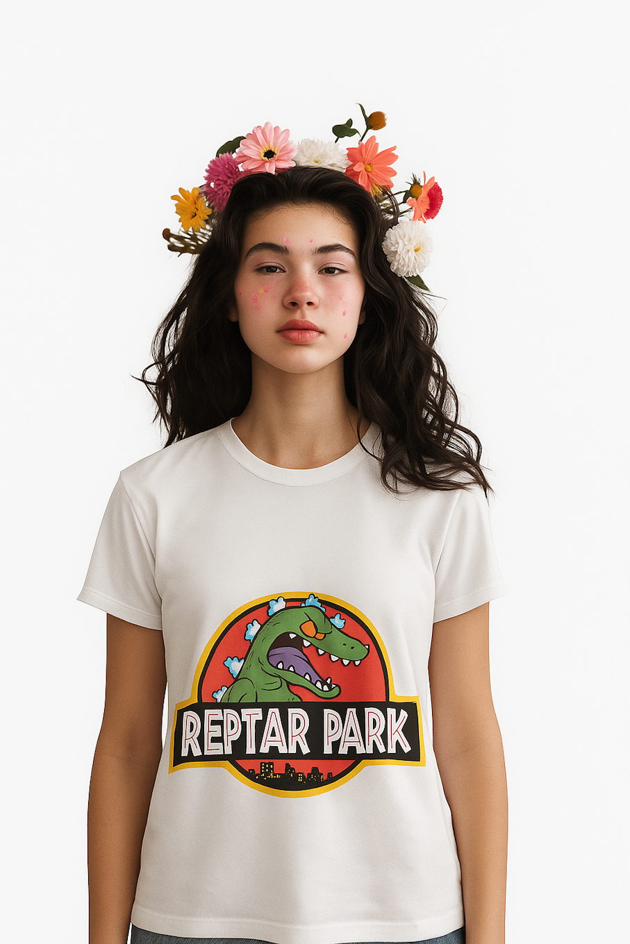 Women Printed T-shirt-White (Size-4XL) |D30