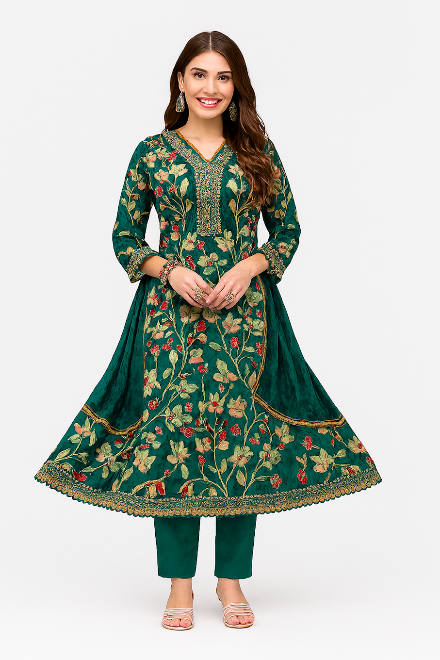 Women Kurta Set-Green (Size-2XL) | D19