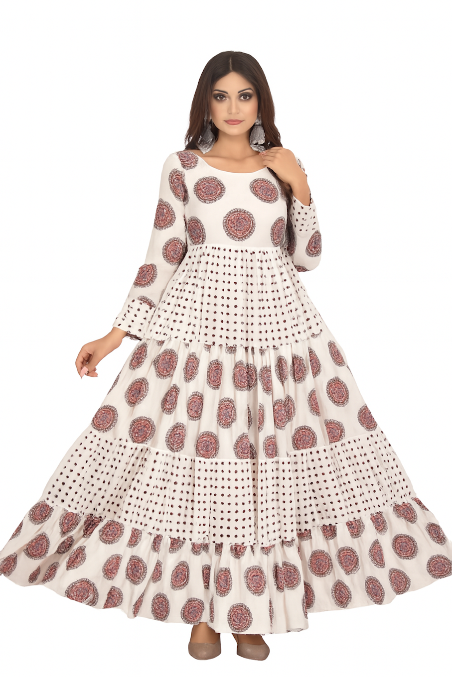 Embroidered Designer Gown for Women-White (Size-L) | D52