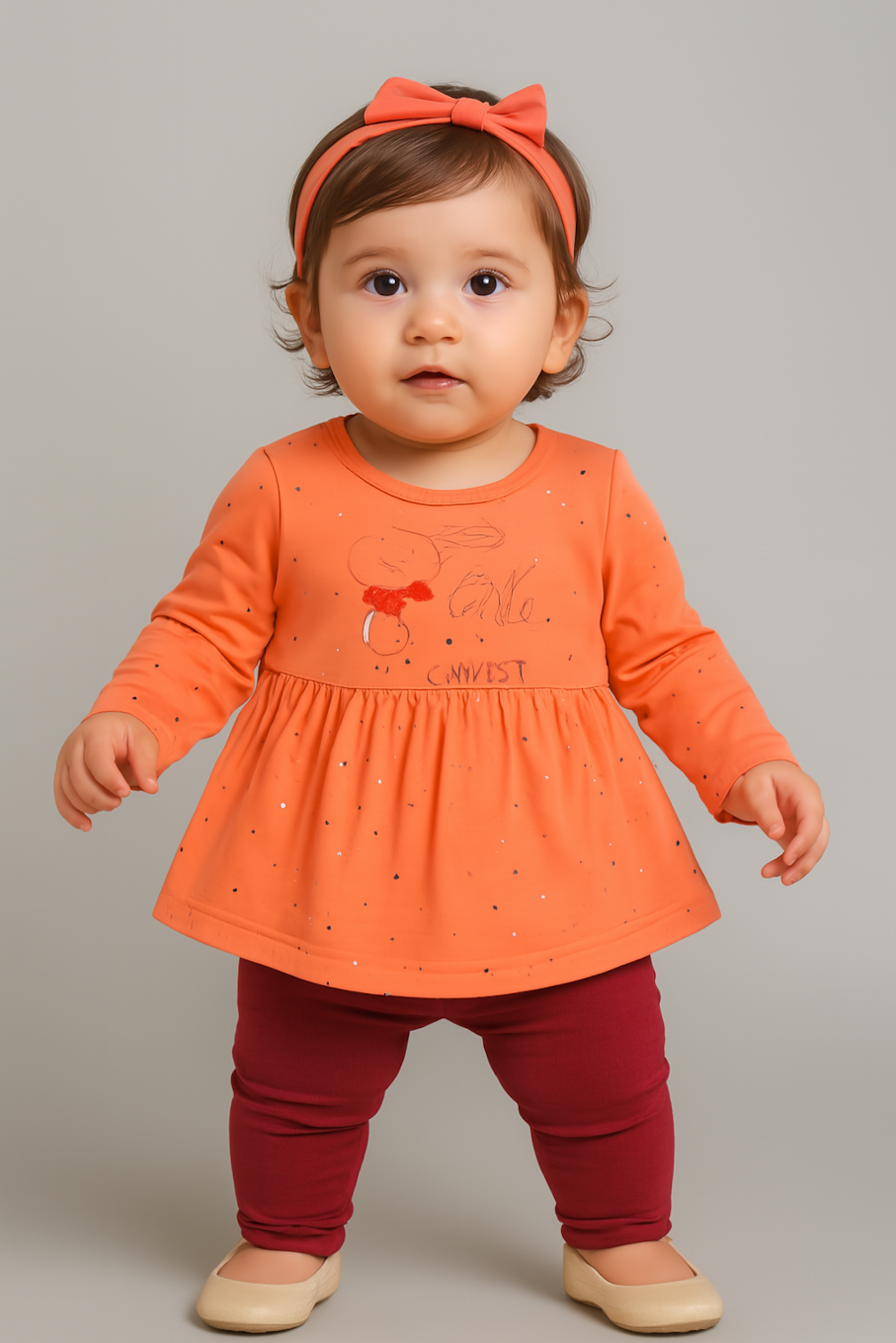Knee-Length A-Line Dress for girls-Orange (Size-6-7 YEAR) | D143