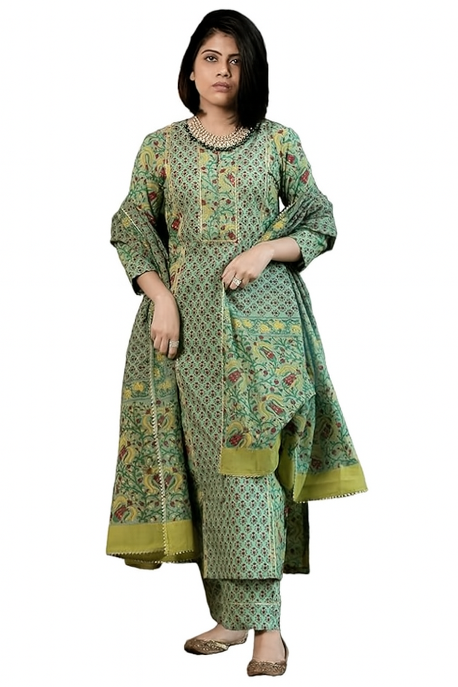 Women Festive Wear Kurta Set-Green (Size-XS) | D129