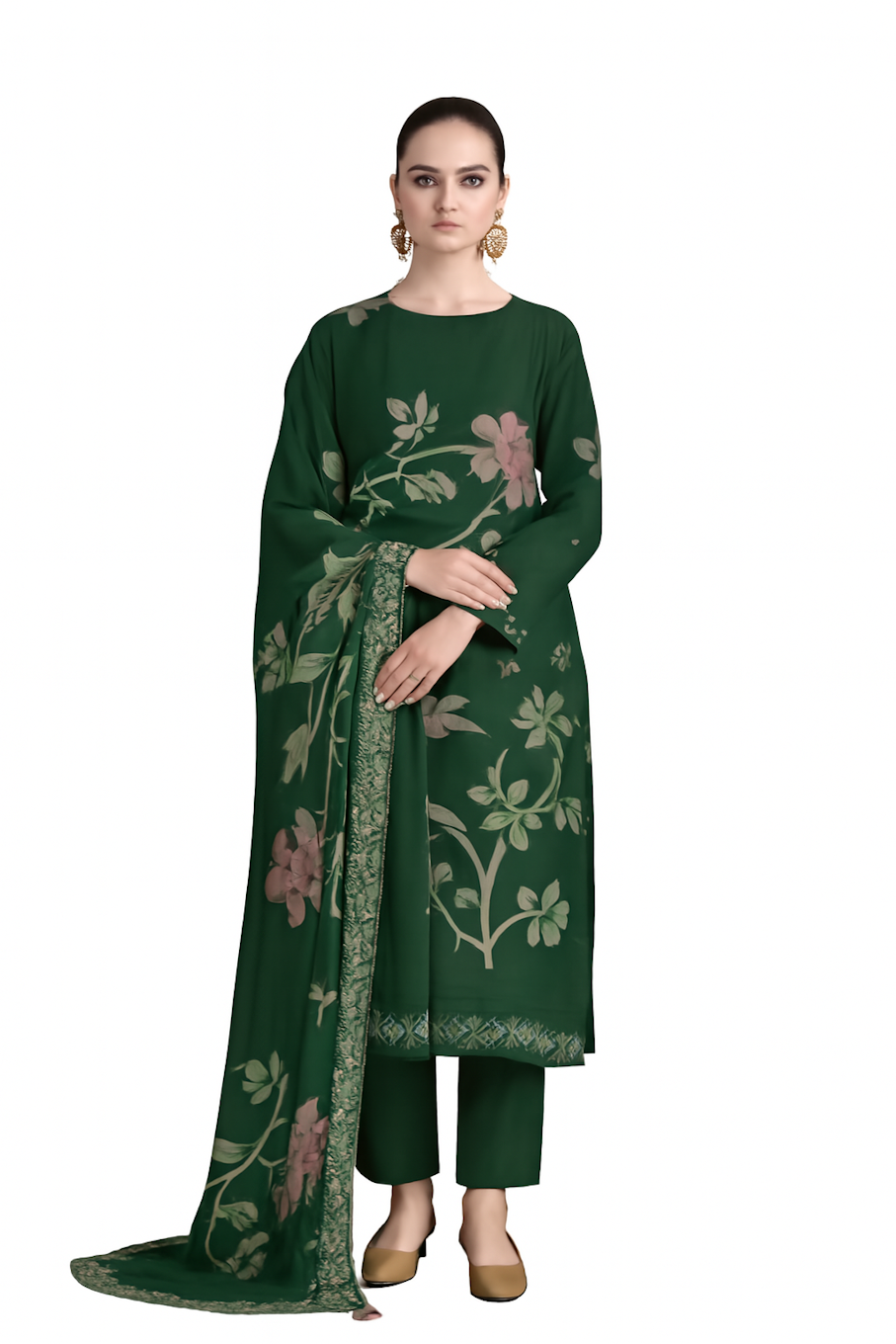 Women Embroidery Kurta Set-Dark Green (Size-XS) | D178