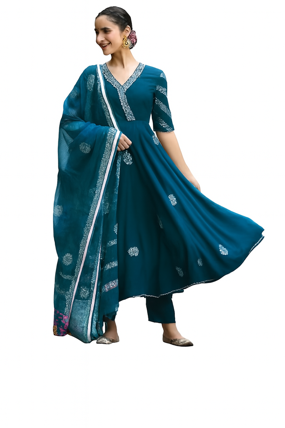 Women Festive Wear Kurta Set-Teal (Size-XS) | D46