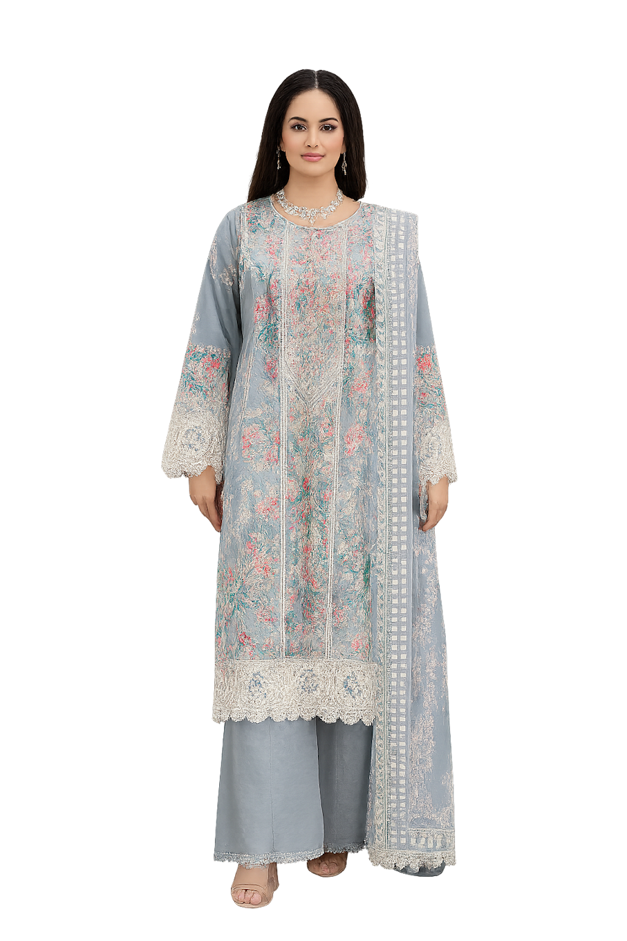 Women Embroidery Kurta Set-Blue (Size-S) | D60