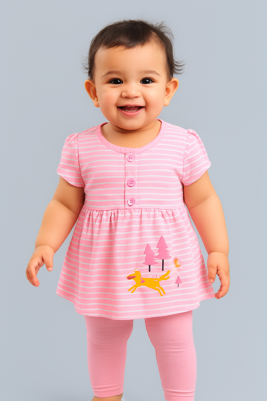 Knee-Length A-Line Dress for girls-Pink (Size-3-4 YEAR) | D145