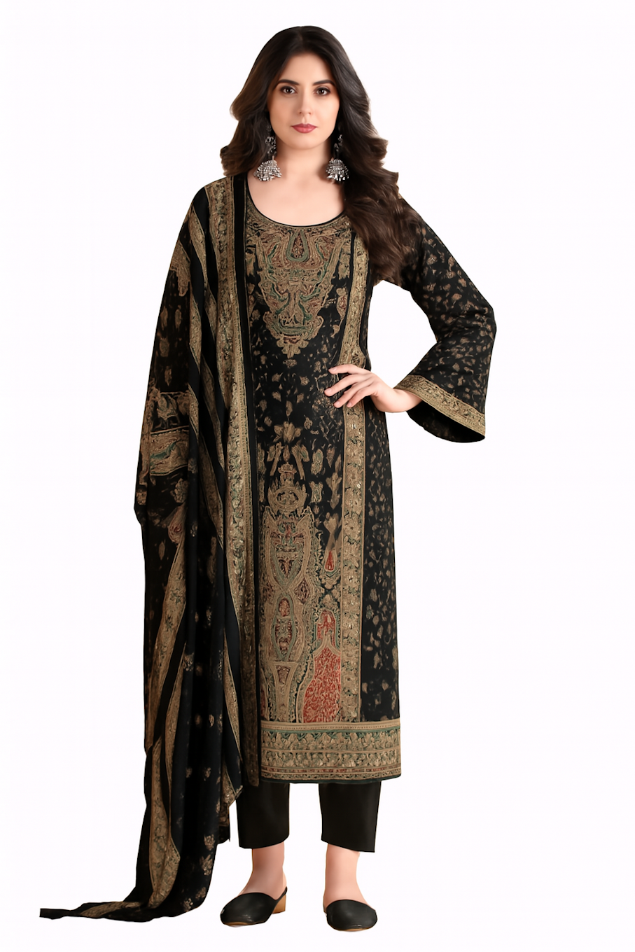 Women Embroidery Kurta Set-Dark Green (Size-2XL) | D75