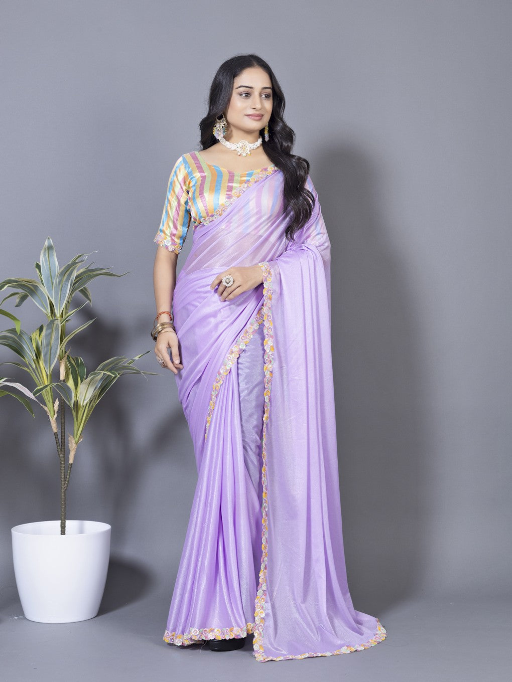 Women's Elegant Saree Set for festive wear-Lavender