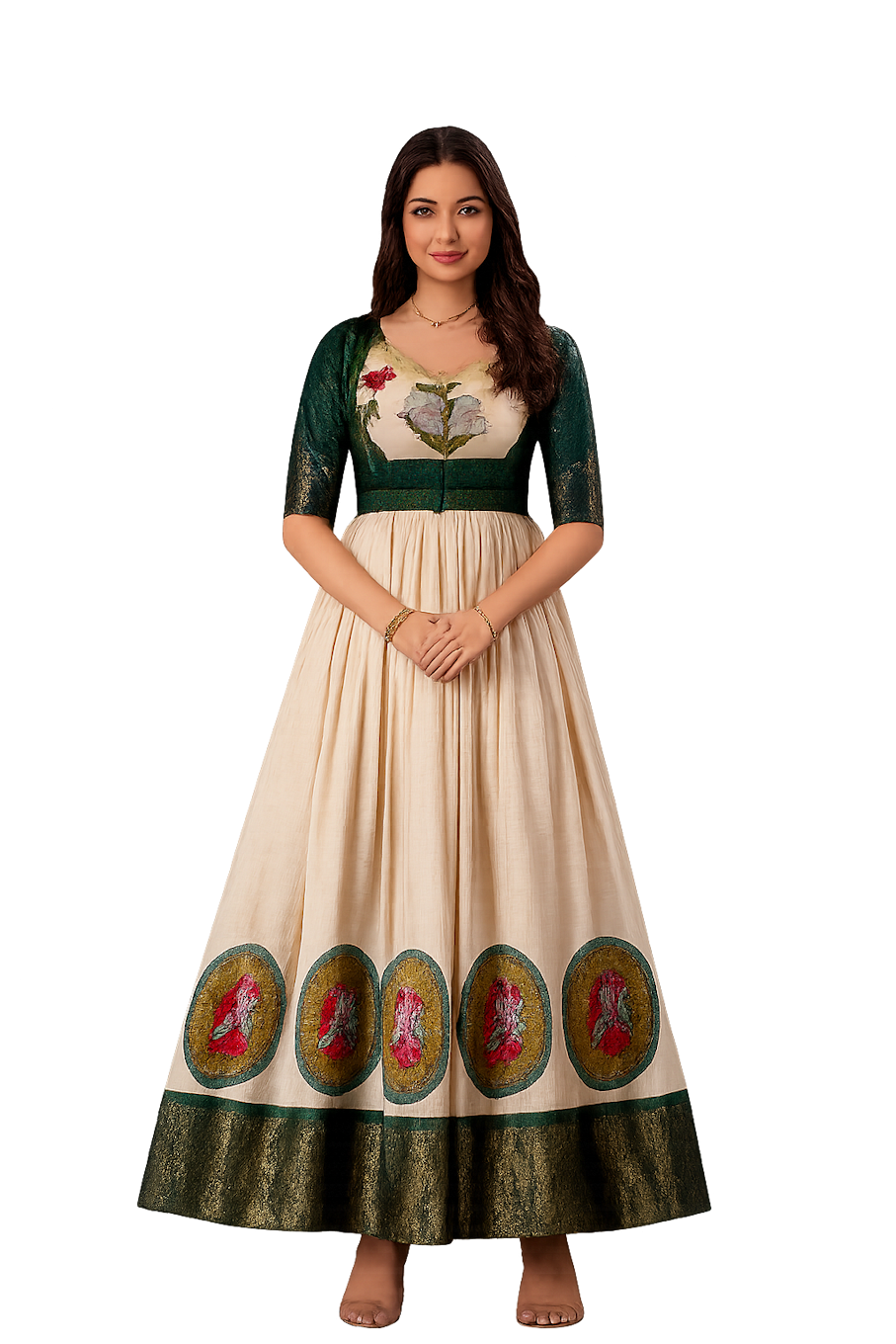 Embroidered Designer Gown for Women-Green (Size-5XL) | D124