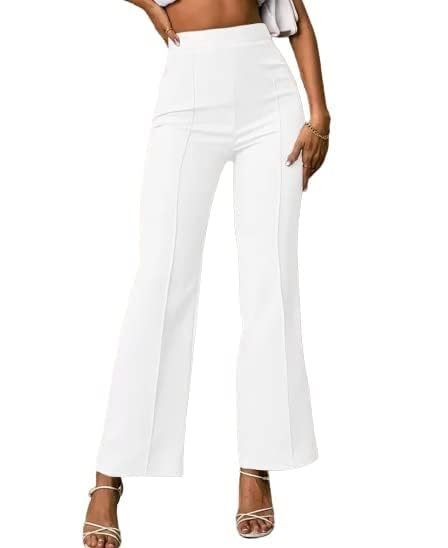 WHITE Fashion Women's High Waist Bell Bottom Trouser, Elastic Flared