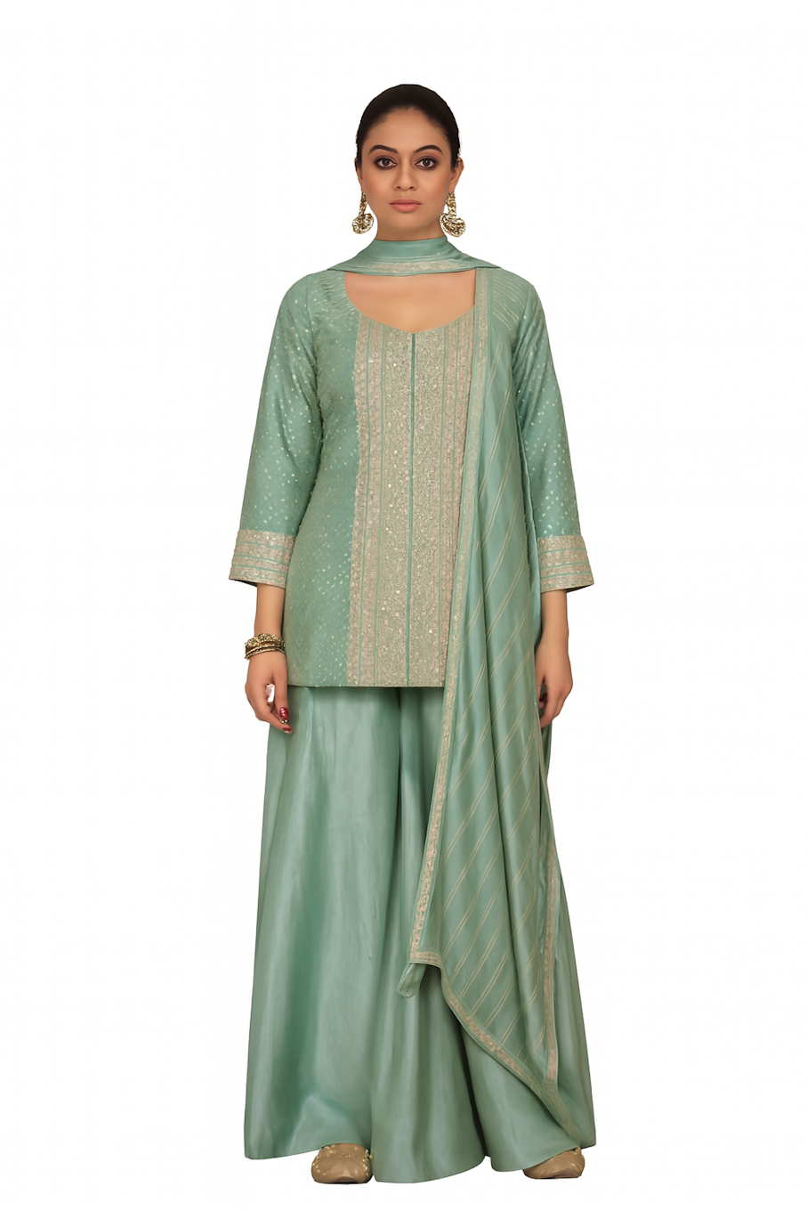Women Embroidery Kurta Set-Green (Size-M) | D90