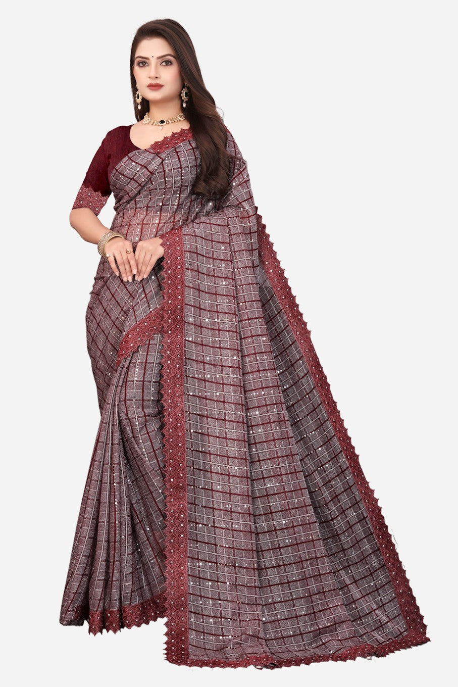Women's Elegant Saree Set for festive wear-Brown-01