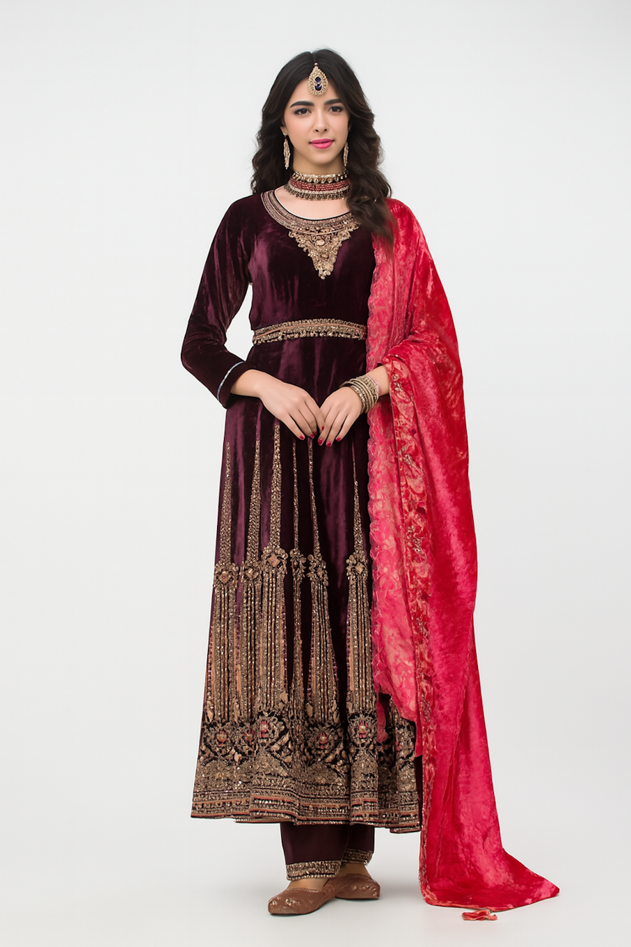 Women Embroidery Kurta Set-Purple (Size-3XL) | D125