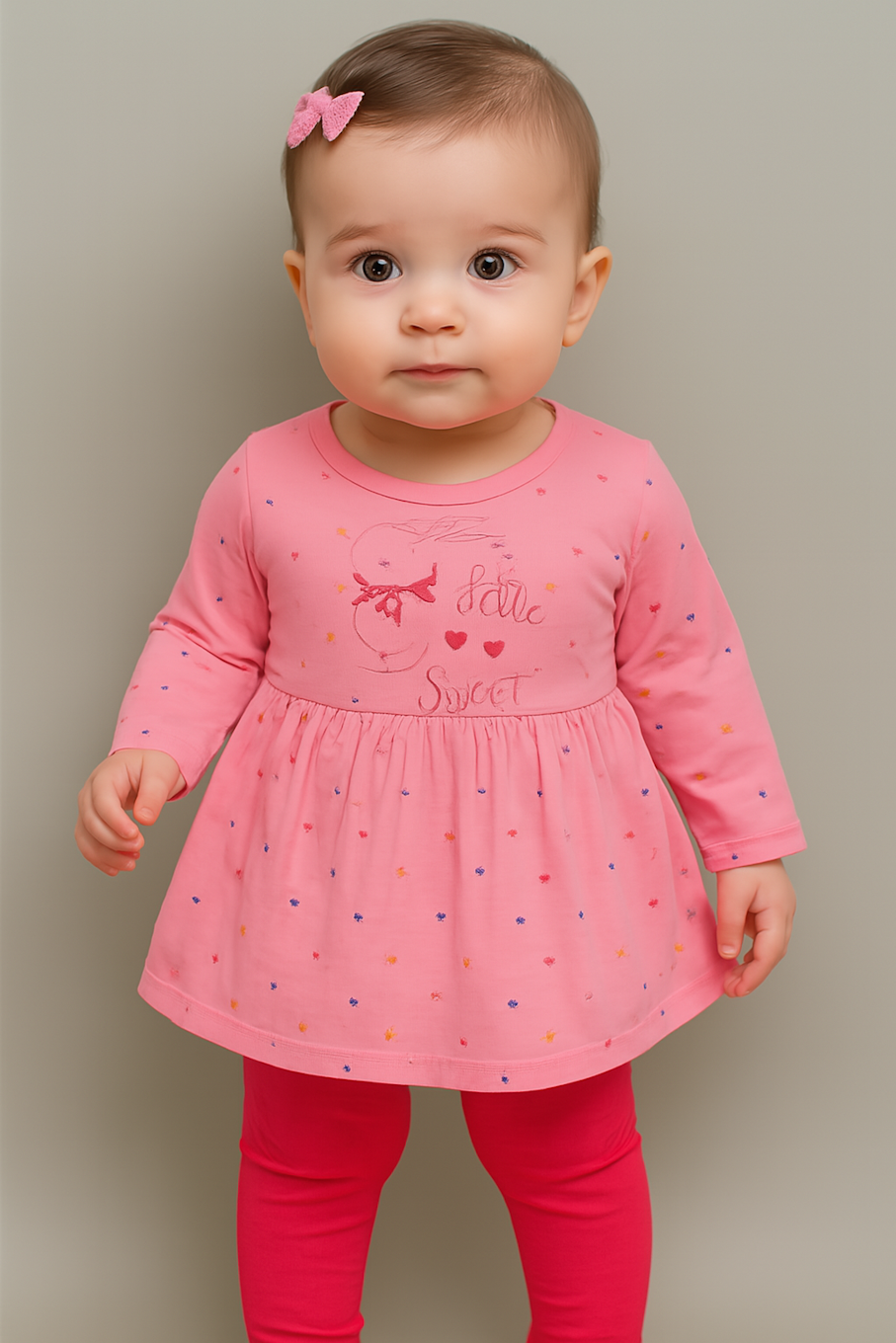 Knee-Length A-Line Dress for girls-Light Pink (Size-2-3 YEAR) | D141