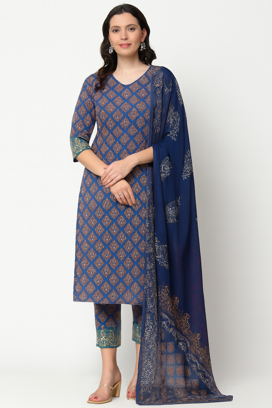 Women Festive Wear Kurta Set-Blue (Size-2XL) | D77