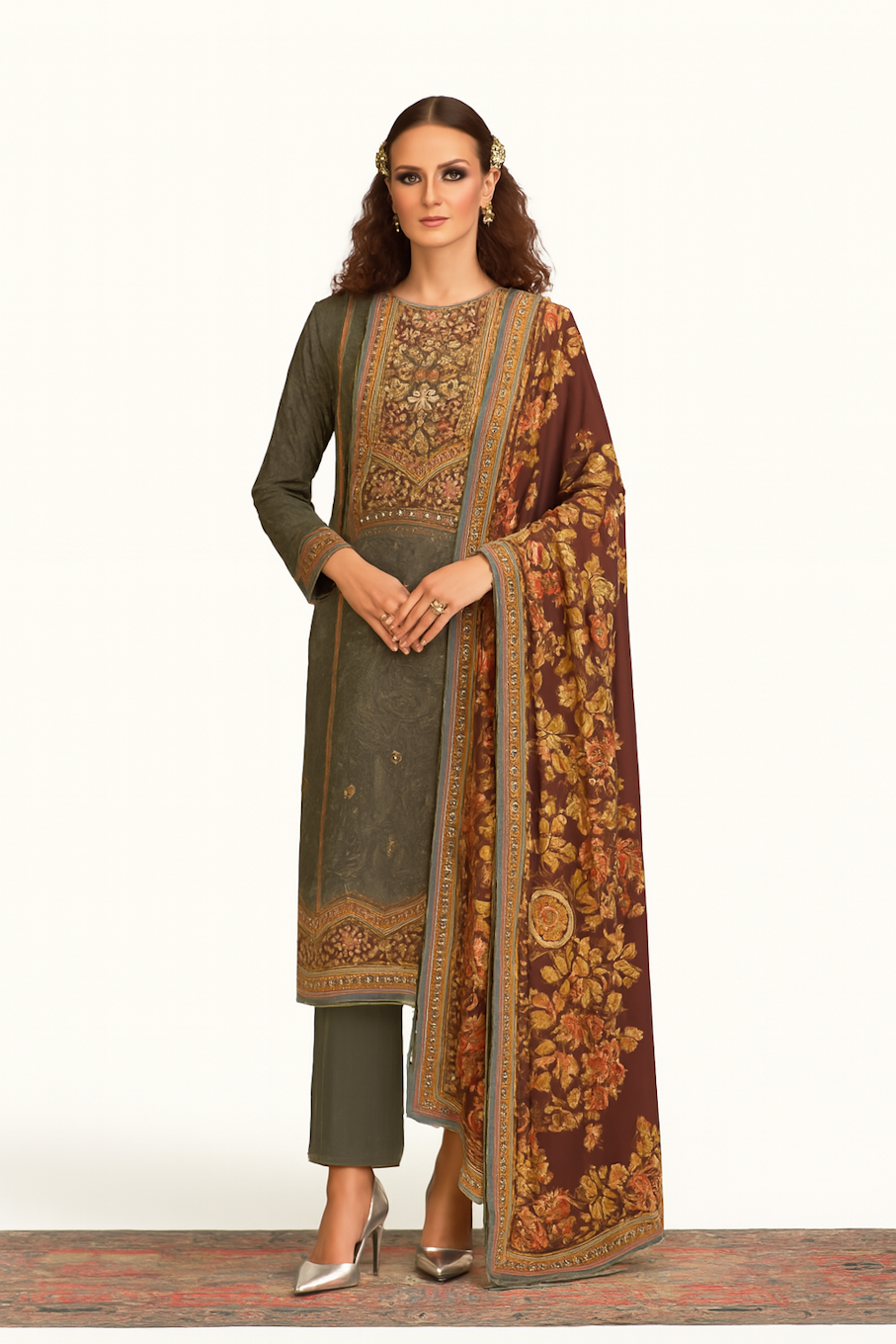 Women Embroidery Kurta Set-Green (Size-L) | D52