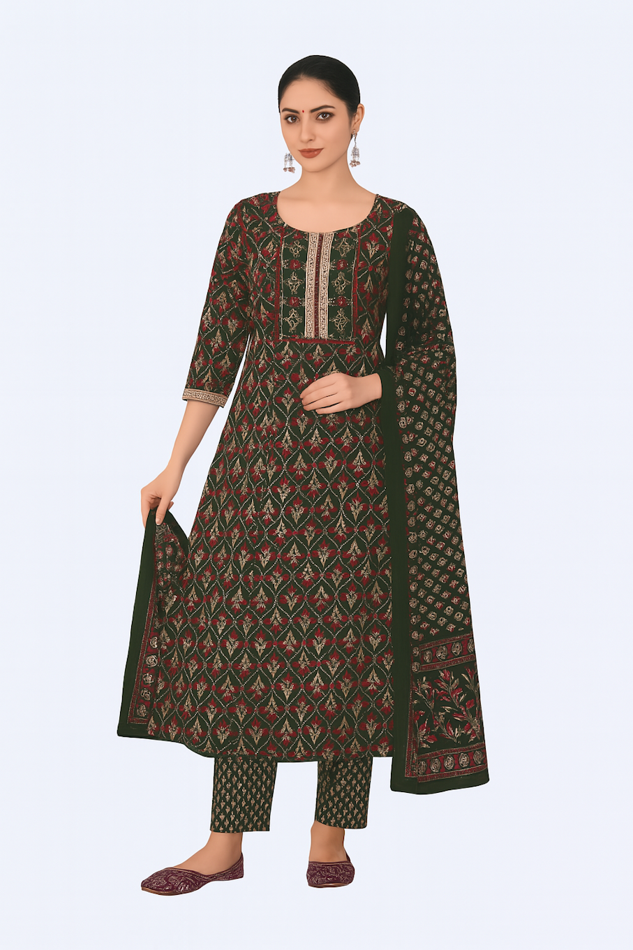 Kurta,Panta & Dupatta Set for Women (Size-L) | D40