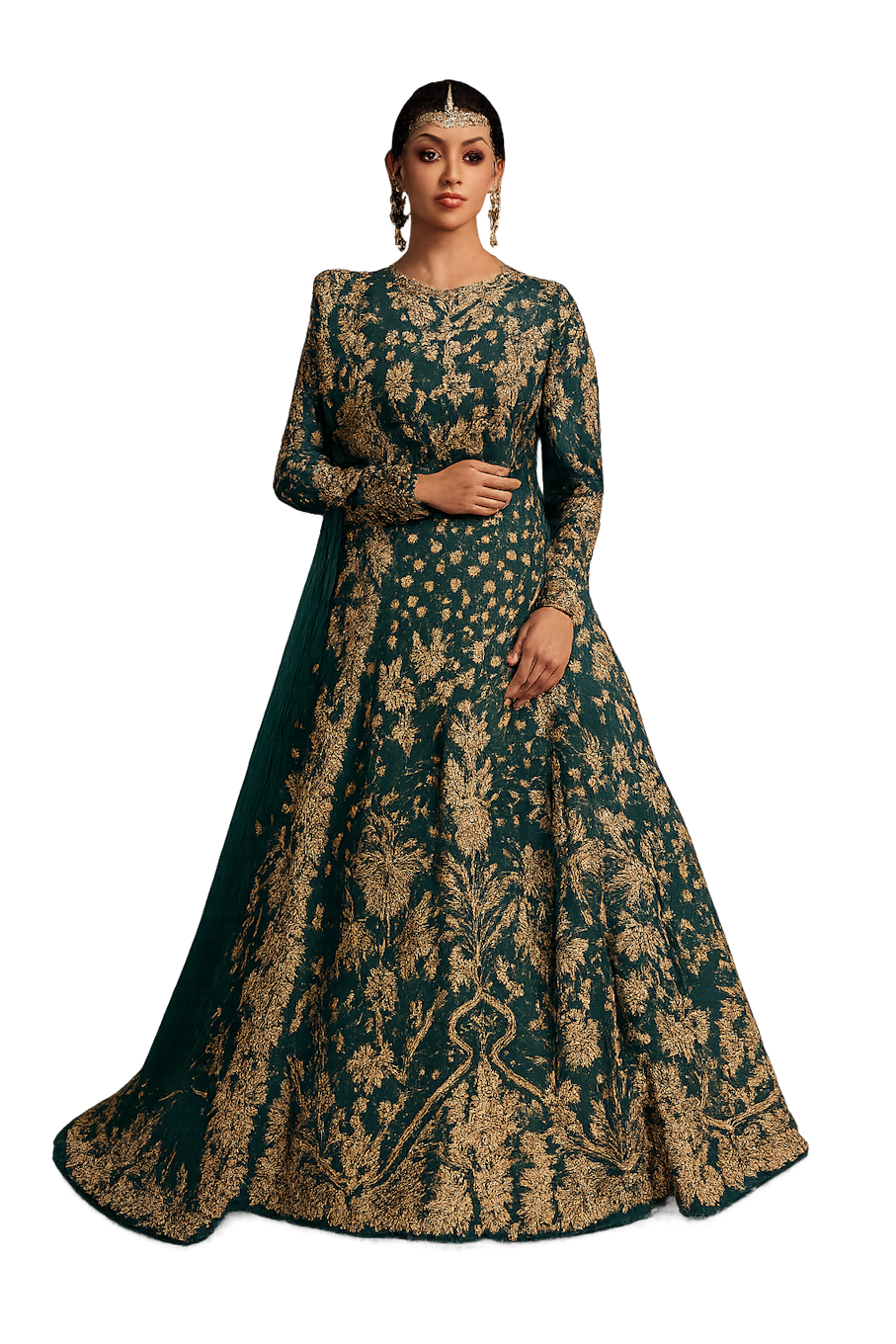 Embroidered Designer Gown for Women-Green (Size-2XL) | D111