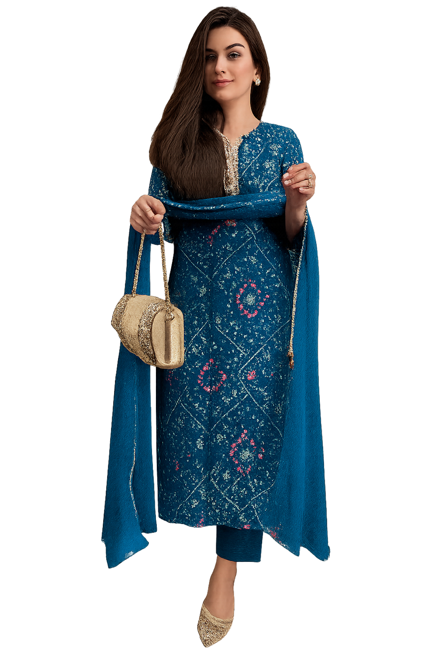 Women Festive Wear Kurta Set-Blue (Size-2XL) | D01