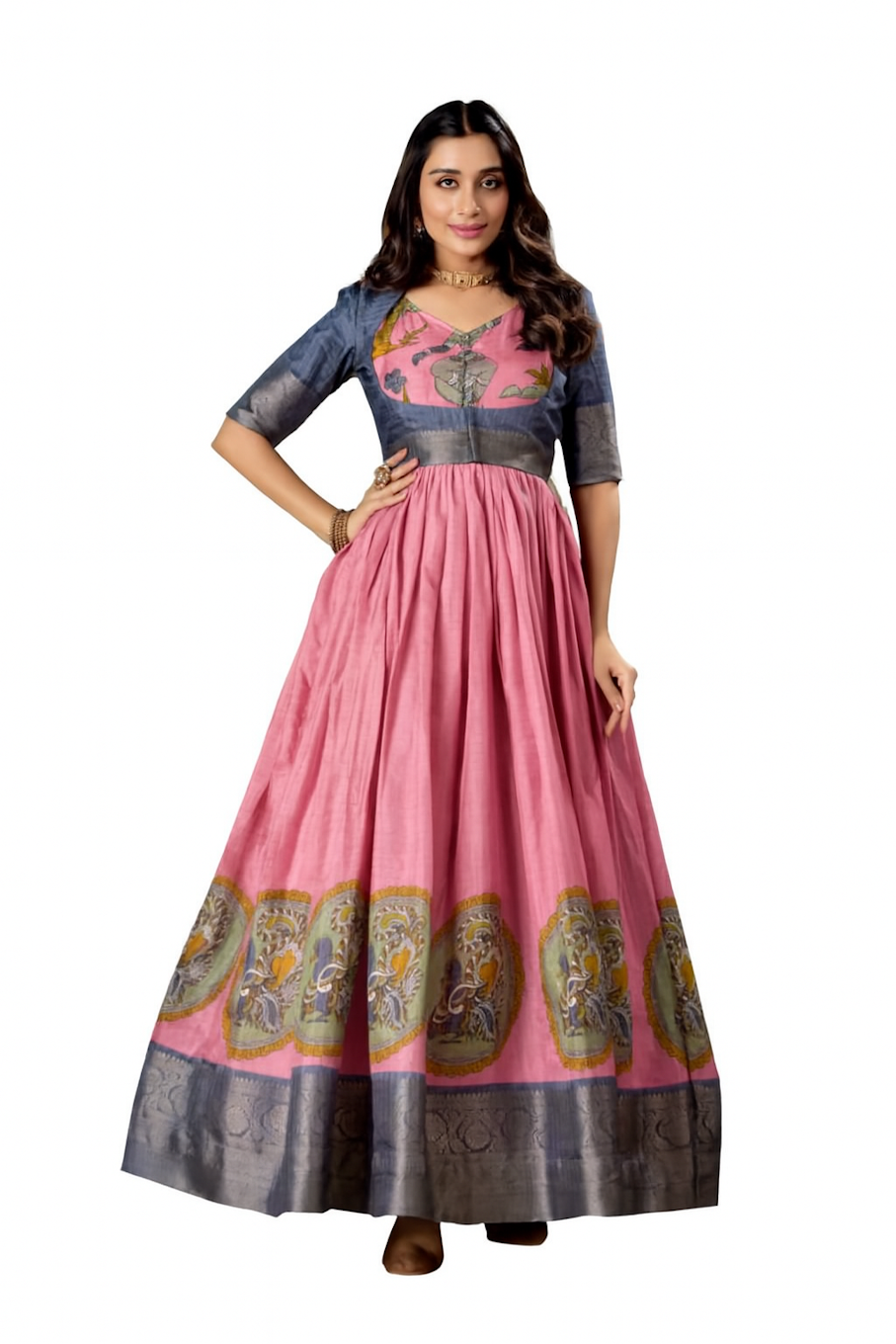 Embroidered Designer Gown for Women-Pink (Size-XL) | D121