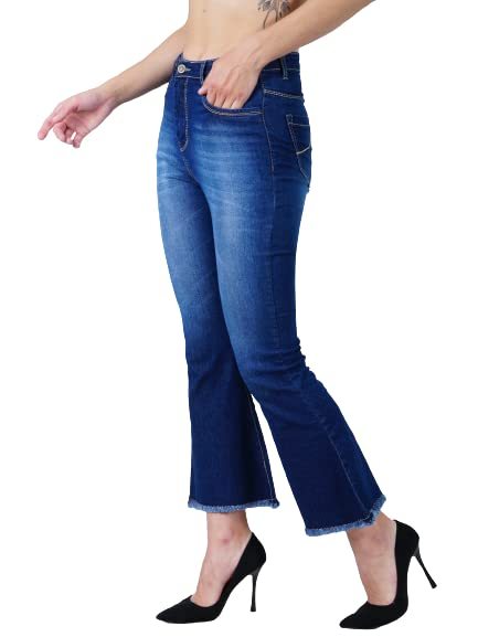 Women Cotoon Blend Boot-Leg  Jeans (Size-32) (Color-DARK BLUE)