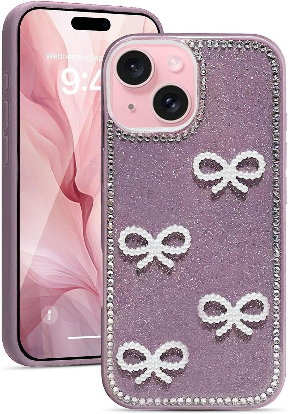 Luxury Diamond Bow Glitter Bling Case iPhone 15 Purple