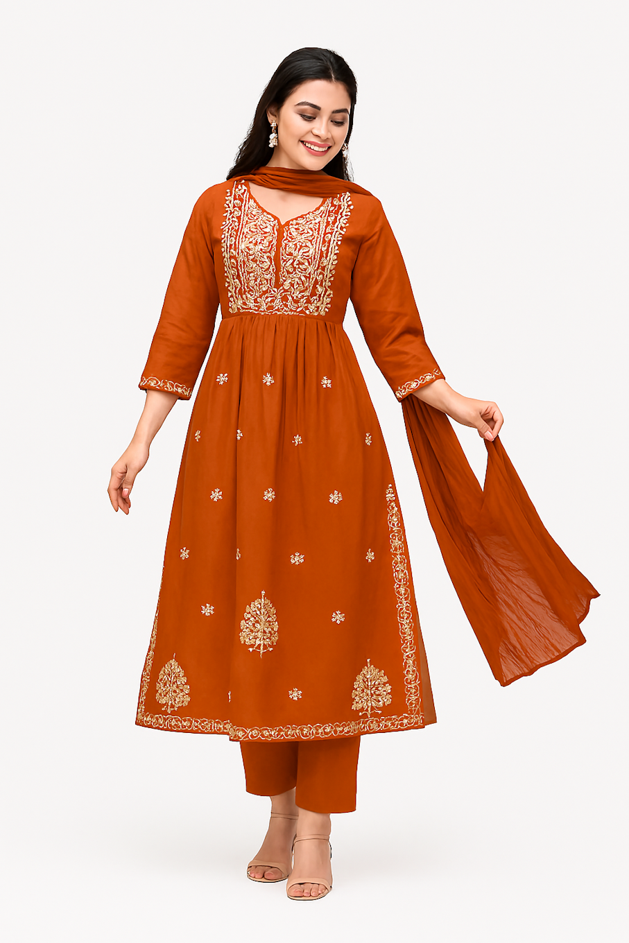 Women Kurta Set-Orange (Size-M) | D26