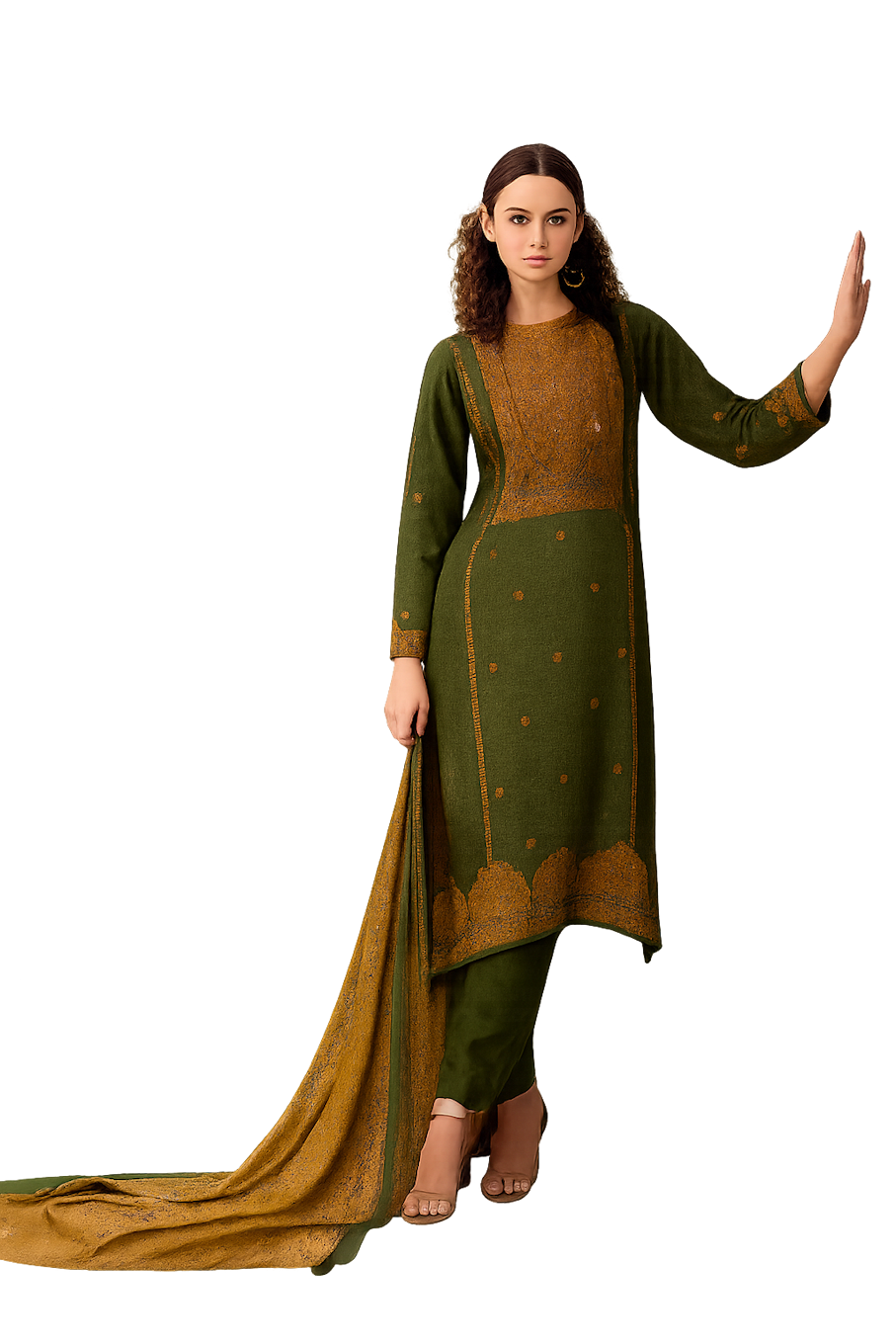 Women Embroidery Kurta Set-Green (Size-L) | D51