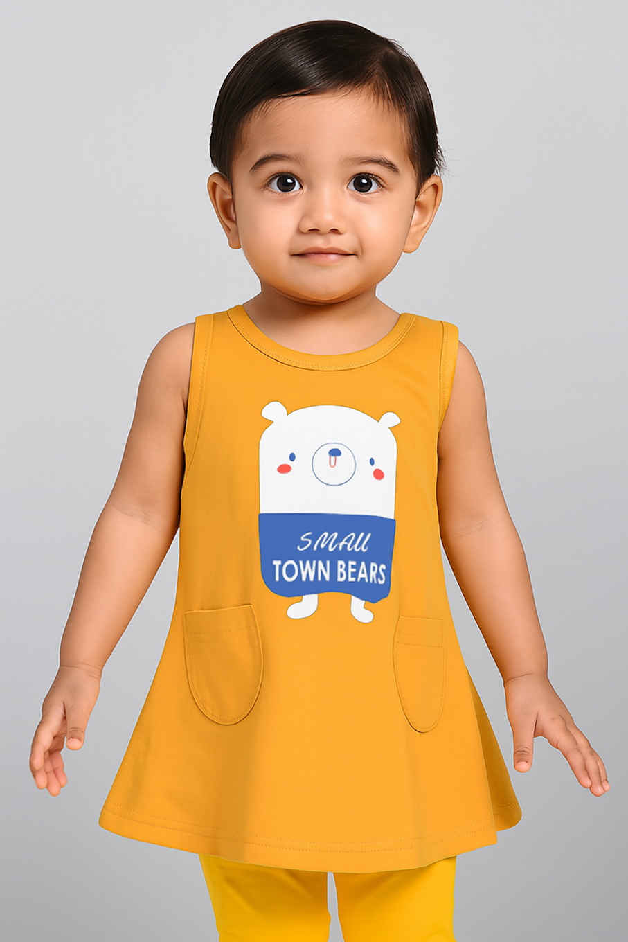 Knee-Length A-Line Dress for girls-Yellow (Size-6-7 YEAR) | D144
