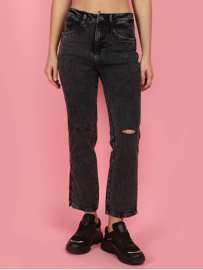 Women High Rise Denim Jeans(Size32)(Colorblack)