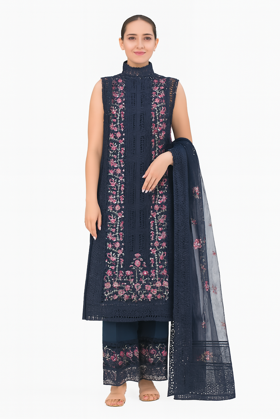 Women Embroidery Kurta Set-Navy (Size-L) | D03