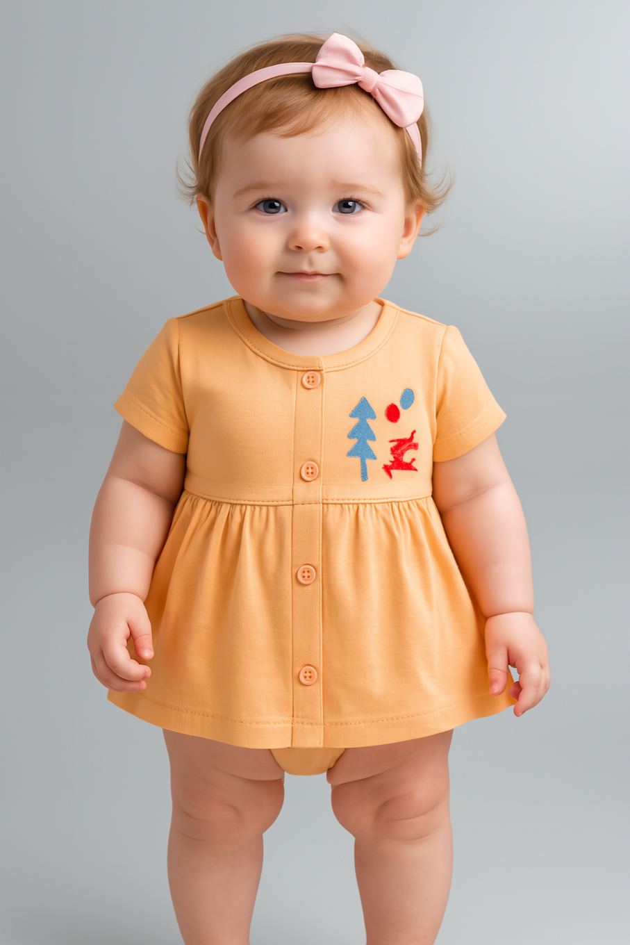 Knee-Length A-Line Dress for girls-Light Orange (Size-6-7 YEAR) | D138