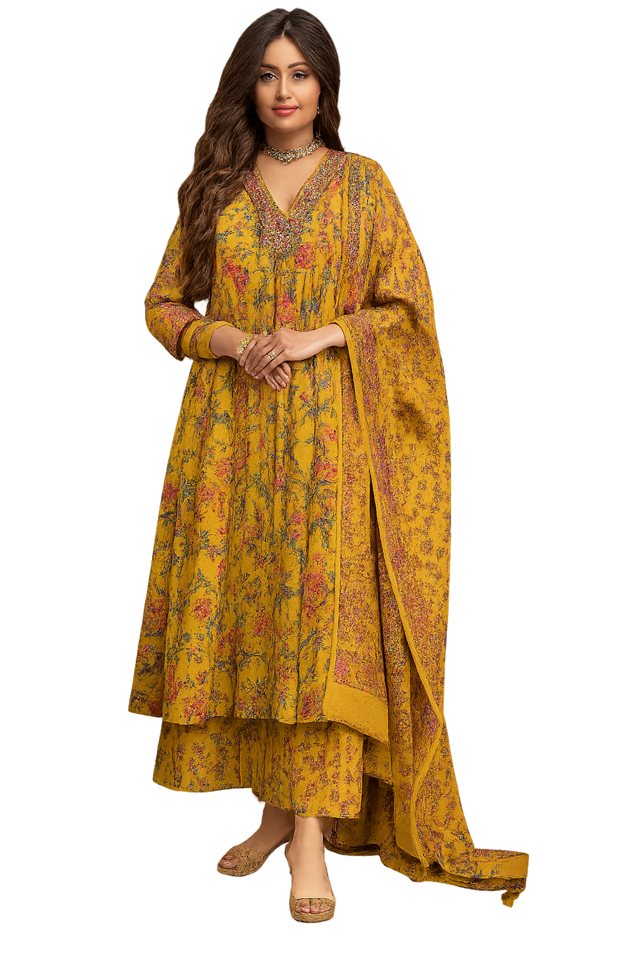 Women Festive Wear Kurta Set-Mustard (Size-L) | D137